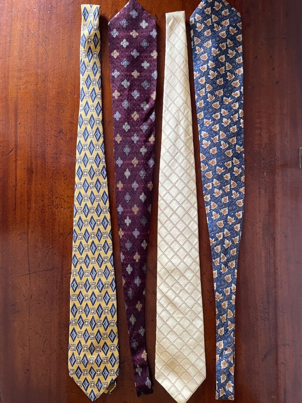 Upscale Men's Silk Vintage Ties - Mixed Colors (Yellow, Burgundy, Blue)